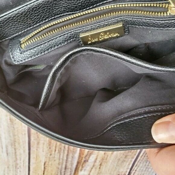 Sam Edelman Rio Calfskin Crossbody Bag Black/Orange Saddle Purse Half Moon - Picture 6 of 7